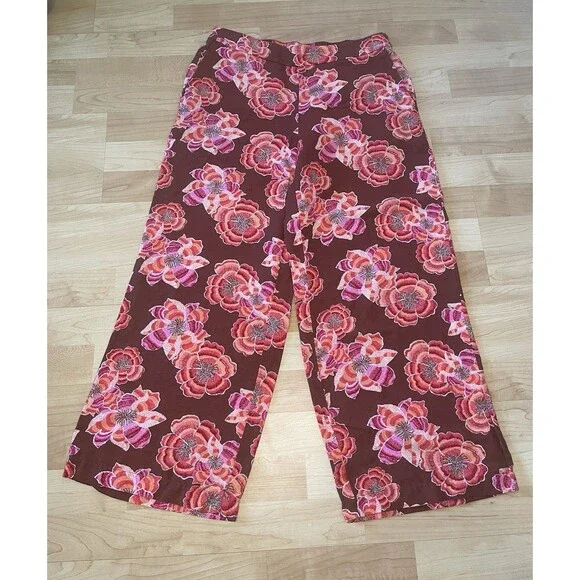 LOFT Floral Linen Blend Beach Wide Leg Pants Pull On Size MP - Picture 5 of 11